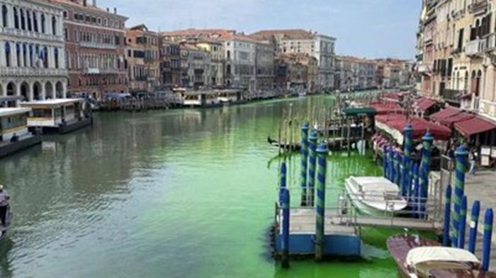 Вода в центральном канале Венеции позеленела (видео)