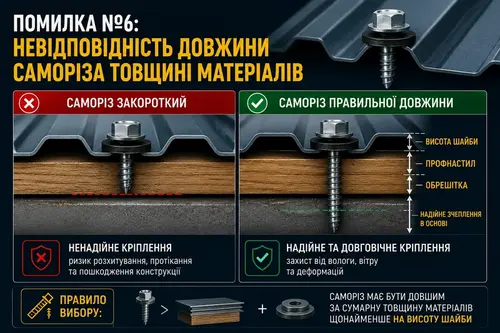 Помилка №6: невідповідність довжини саморіза товщині матеріалів