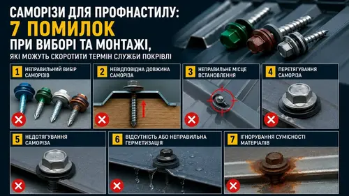 7 помилок при виборі та монтажі саморізів для профнастилу