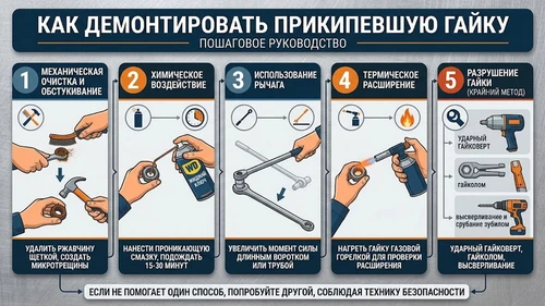 Как демонтировать прикипевшую гайку: рабочие способы